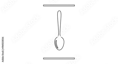 Minimalist line drawing of a vertical spoon positioned between two horizontal bars icon