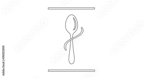 Elegant minimalist line art of a spoon with an artistic swirl, framed by subtle horizontal lines