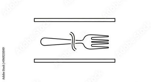 Stylized culinary fork with a unique wavy accent between parallel lines perfect for restaurant
