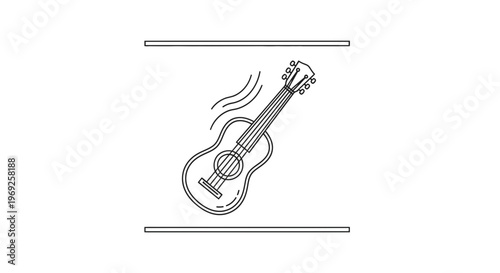 Simple graphic representation of an acoustic guitar emitting sound within a framed space