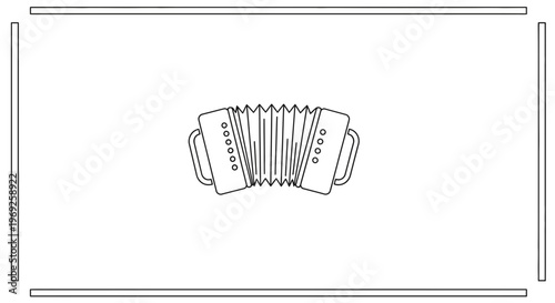 Monochromatic line art of a classic accordion, a musical instrument with bellows and button accents