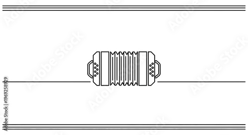 Minimalist outline illustration of a traditional concertina instrument centered on a clean white
