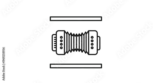 Minimalist black and white graphic depicting a squeezebox instrument for various musical themes