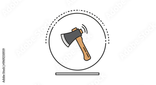 Woodcutter's durable axe tool icon with sound wave indicators symbolizing effective chopping action