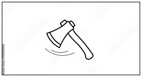 Simple line art illustration of a chopping axe with dynamic motion indication graphic element
