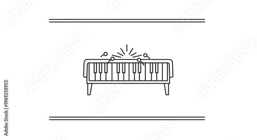 Minimalist keyboard illustration radiating vibrant sound waves for musical expression
