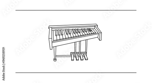 Minimalist black outline drawing of an electronic keyboard instrument featuring multiple keys and