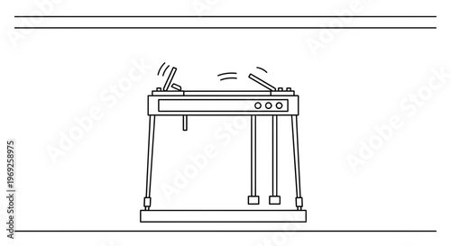 Minimalist line art illustration of a classic pedal steel guitar emitting musical vibes