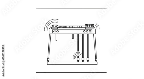 Minimalist Line Art Illustration of a Pedal Steel Guitar Emitting Melodic Tones and Rhythms