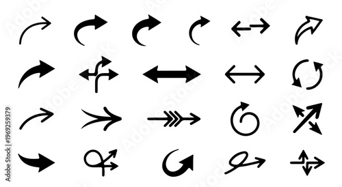 A collection of black arrow icons on a transparent background