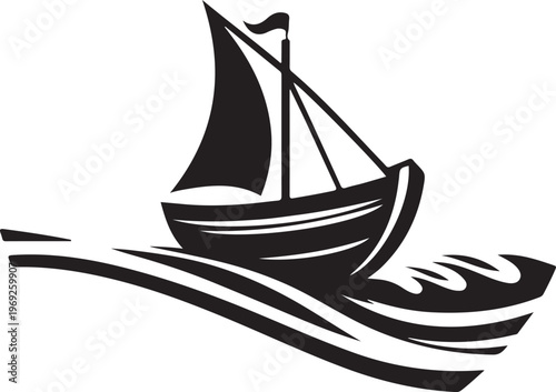 A classic sailboat gliding peacefully over calm ocean waves Vector, illustration