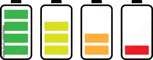 Visual representation of battery levels from fully charged to nearly empty