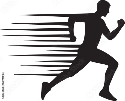 Dynamic silhouette of a sprinter in full motion with speed lines. Vector, illustration