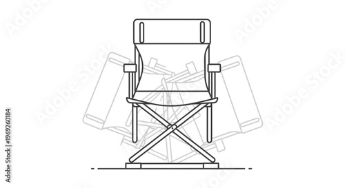 Minimalist line art illustration of a portable folding chair for outdoor leisure and relaxation