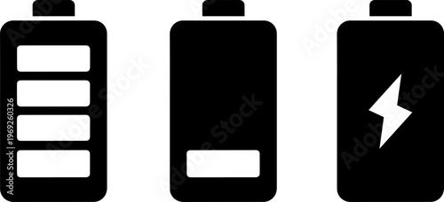 Battery icons depicting different charge levels and charging status