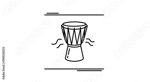 Stylized Djembe Drum Icon with Sound Waves Representing Rhythm and Percussion Music