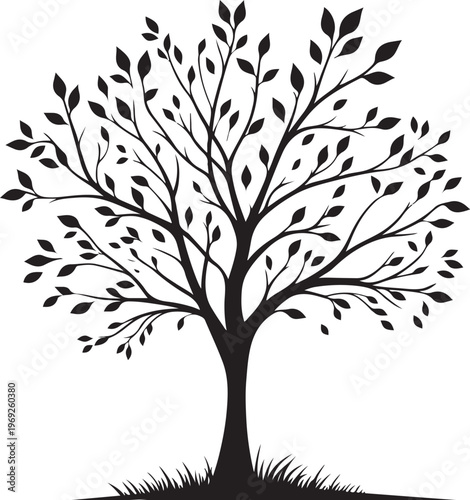 Elegant black and white illustration of a solitary tree with intricate branches Vector, illustration