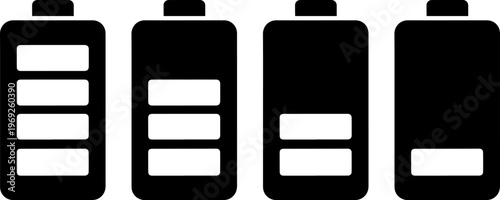 Four battery icons showing varying levels of charge from full to empty