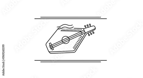Stylized traditional string instrument line icon for cultural music designs