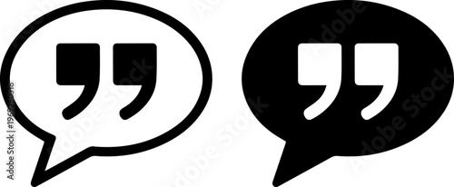 Pair of contrasting quotation mark speech bubbles in monochrome design