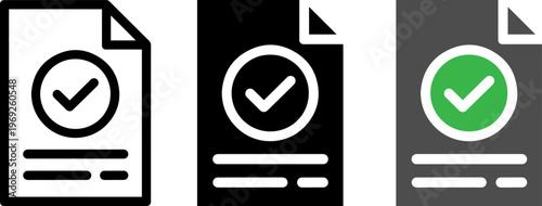 Three document icons indicating different verification statuses with check marks.