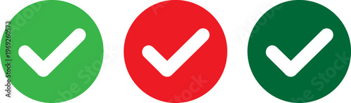Three circular checkmark icons in green, red, and dark green colors