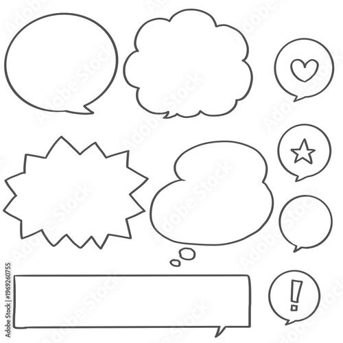 Simple hand-drawn monochrome speech bubble set