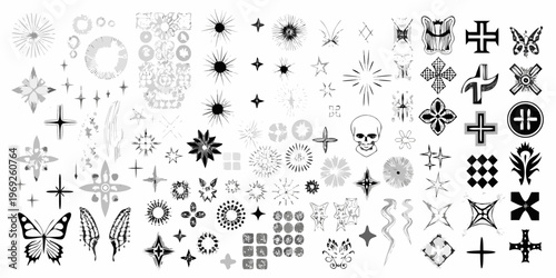 Collection of intricate black and white nautical star and symbol designs