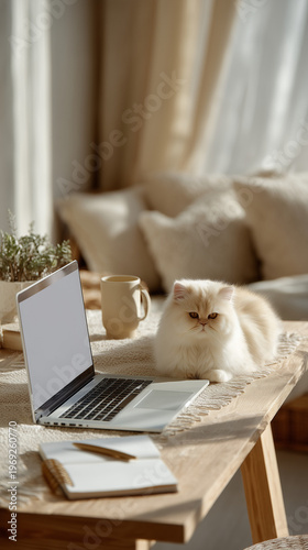 Cozy Workspace with Cat: A ...