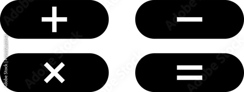 Four black buttons with plus, minus, multiplication, and equals symbols