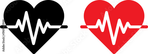 Contrast of health and medical heart symbols with heartbeat lines