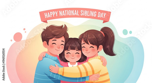 Happy national sibling day siblings hugging family love brother and sisters together