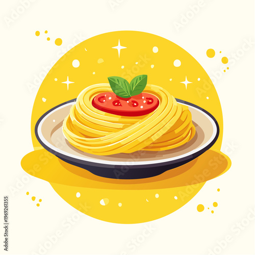 Delicious pasta dish with tomato sauce and basil, a vibrant and appetizing illustration of Italian cuisine, perfect for food blogs and menus