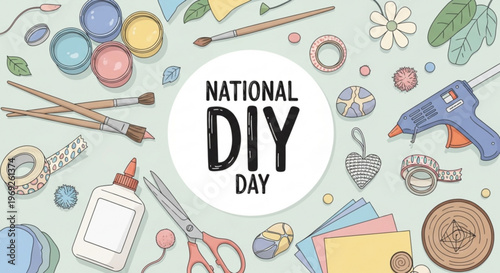 National diy day creative tools and supplies illustration