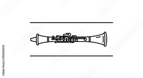 Elegantly drawn vector outline of a sophisticated woodwind instrument for musical themes