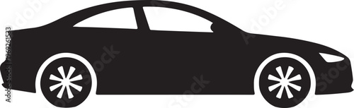 A sleek black silhouette of a modern four-door sedan car side view Vector, illustration