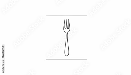 Minimalist line art fork icon design for kitchenware and elegant dining concepts