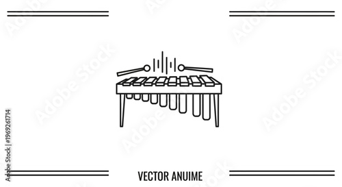 Minimalist line art illustration of a classic mallet percussion instrument with sound waves