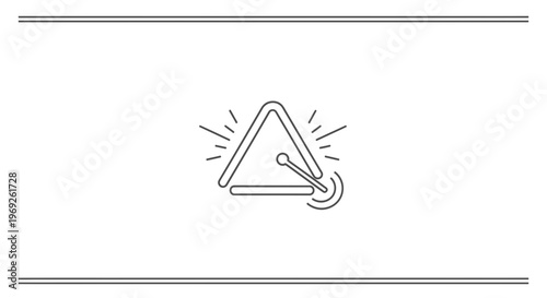 Minimalist line art icon of a musical triangle being struck, producing a vibrant, clear sound for