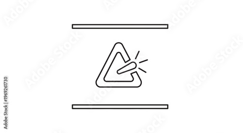 Modern linear icon of a glowing triangular warning symbol with activated light beams