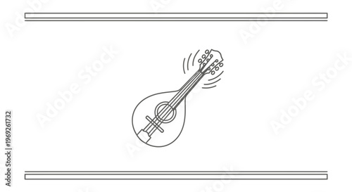 Elegantly simple line art illustration featuring a classic mandolin string instrument vibrating