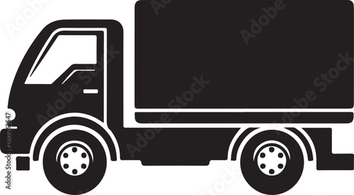 Black and white illustration of a delivery truck with a flatbed cargo area Vector, illustration