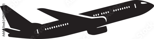 A sleek silhouette of a commercial jetliner in flight against a plain background Vector, illustration