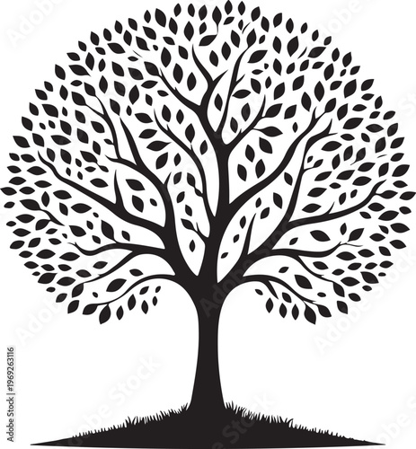 Elegant black and white illustration of a solitary tree standing strong and tall Vector, illustration