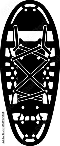 Snowshoe, winter sports, outdoor recreation, black silhouette, vector icon