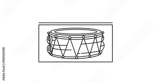 Minimalist percussion instrument line art rendering depicting a classic musical drum illustration