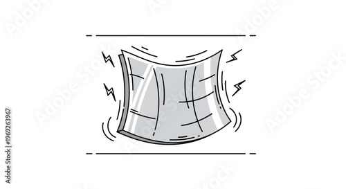 Vibrating document icon illustration showing a dynamic paper sheet with energy