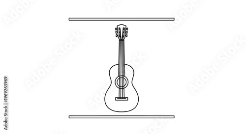 Simple black and white line art illustration of a classical acoustic guitar, perfect for