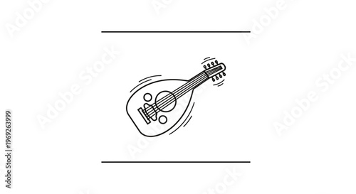 Minimalist line art illustration of a traditional oud instrument evoking rich musical heritage