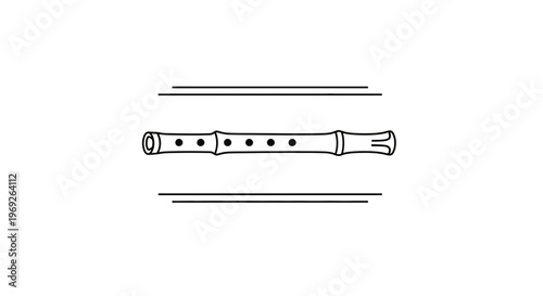 Elegant minimalist bamboo flute line art with decorative horizontal dividers